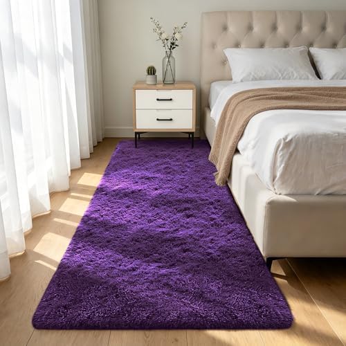 Shag Runner Rug for Bedroom Living Room 3x7 Upgrade Non-Slip Fluffy Soft Bedside Rugs,Purple Shaggy Purple Carpet for Livingroom Dorm Home Decor Aesthetic by Boshengya