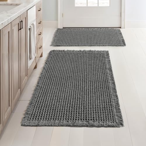 MIULEE Set of 2 Waffle Bathroom Rugs Dark Grey Bath Mat 17"x24"+20"x32" by MIULEE