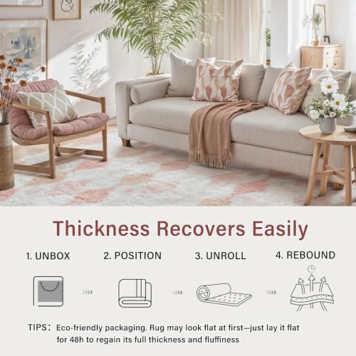 PureCozy Pink 9x12 Area Rug for Living Room Soft Checkered Shag Carpet - Image 4