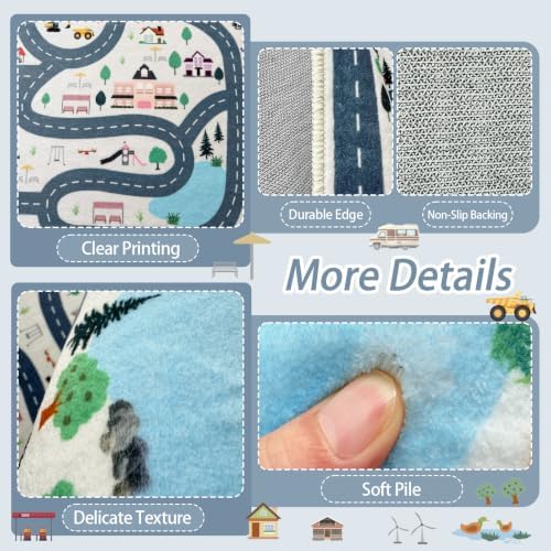 Car Rug Play Mat for Kids, Non Slip Car Track Rug Town City Road Map Playmat for Children, Washable Carpet for Boy Playroom Bedroom - 3x5 Ft - Image 2