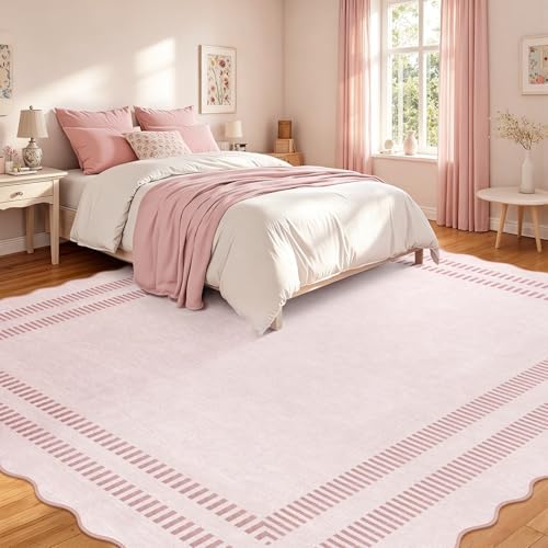 Pink Rugs for Living Room 8x10, Solid Machine Washable Area Rugs for Bedroom Girls, Non Slip Ultra-Thin Low-Pile Carpet for Playroom Nursery Kids Room - Image 3
