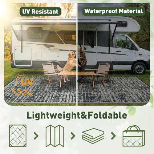 MontVoo Outdoor Rug Waterproof-Patio Rug Mat 6x9 Outdoor RV Camping Picnic Beach Mat Plastic Straw Rugs Outside Outdoor Area Rugs for Balcony Deck Backyard Grey - Image 4