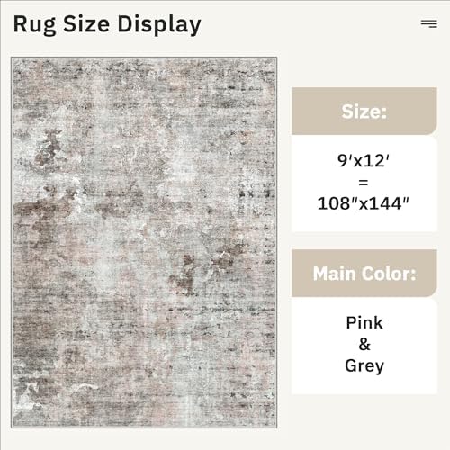 Soalmost 9x12 Area Rugs for Living Room Washable Rug Abstract Pink/Grey - Image 5