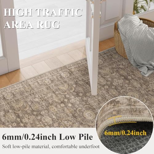 JOOJA 4x4 Tan Vintage Soft Low Pile Washable Boho Small Round Kitchen Rug - Image 5
