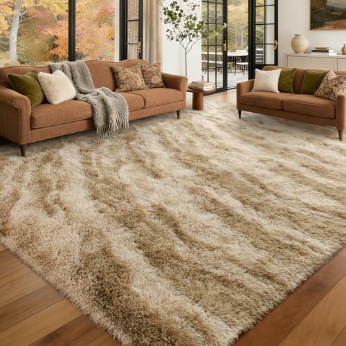6x9 Large Fluffy Shaggy Area Rugs Non-Slip for Living Room Tie-Dyed Khaki - Image 2