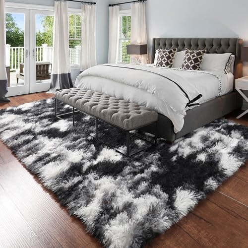 Amdrebio Black White Grey Shag Area Rug 5x7 for Boys Bedroom Living Room - Image 3