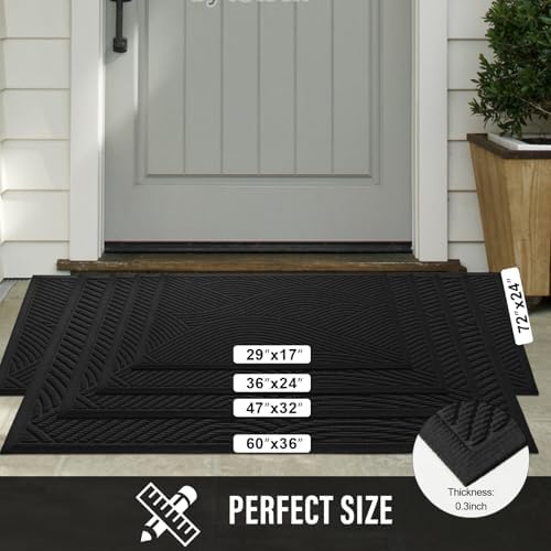 HIYARD Sturdy Front Door Mat, Absorbent Muddy Dirt Resist Welcome Door Mats Outdoor Indoor, Stain and Fade Resistant, Non-Slip Backing Entry Mat Low Profile Doormat for Entryway, 72×24, Black - Image 2