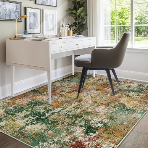 RELEANY Washable 5'x7' Abstract Area Rug for Living Room Green Multi - Image 3