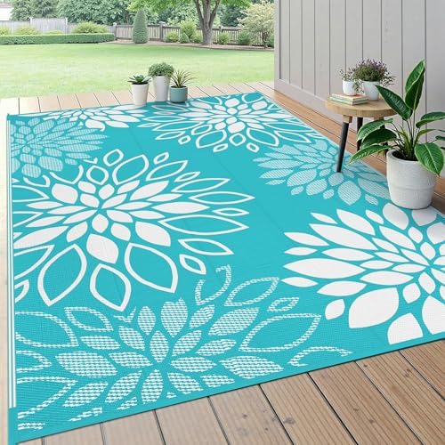 HEBE Waterproof Outdoor Rug 6'x9', Floral Reversible Plastic Patio Rug by HEBE
