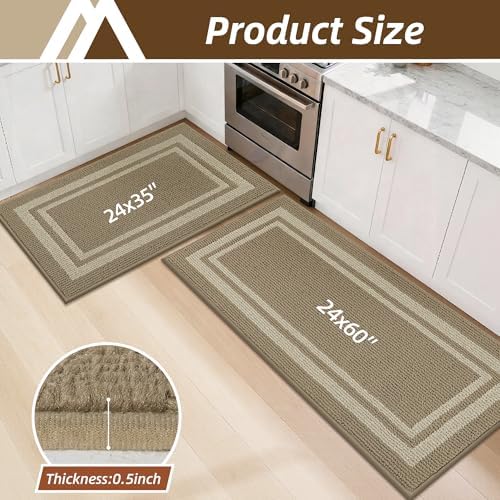 COSY HOMEER Kitchen Rugs Sets of 2 Non-Slip Washable,24"x35"+24"x60" - Image 2
