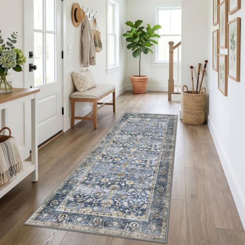 KUTA Vintage Washable Wide Runners for Hallways 3x7 Blue Grey Beige - Image 3