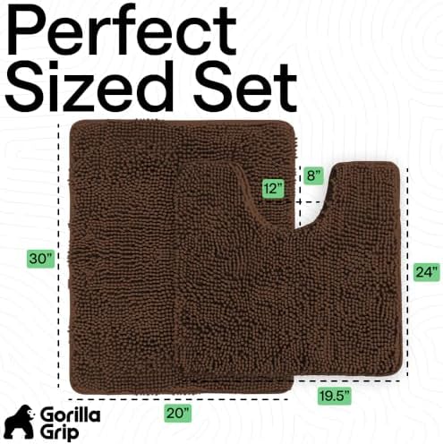 GORILLA GRIP Bathroom Area Rug Sets 2 Piece, Soft Chenille, 30x20 Brown - Image 2