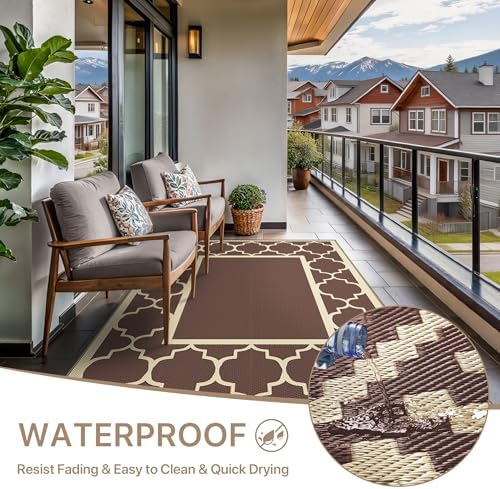 GENIMO Outdoor Rug, Waterproof Plastic Rugs for Patio, 6'x9' Coffee Beige - Image 5