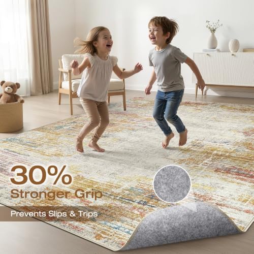 LOONGRUG 8x10 Area Rugs Washable Neutral Modern Living Room Rug Gold Multi - Image 3