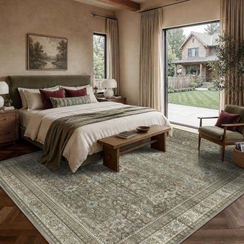 Schweek 9x12 Area Rug Brown Grey Washable Neutral Vintage Distressed Rugs - Image 3