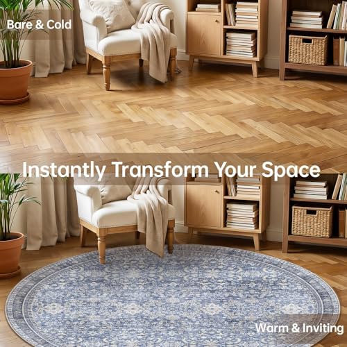 Sasttie Round Rug 8ft, Ultra-Soft Washable Rug for Living Room, Blue - Image 2