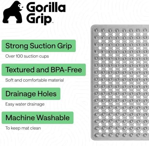 GORILLA GRIP Square Shower Stall Mat, Bathtub Floor Mat, 21x21 Gray - Image 2