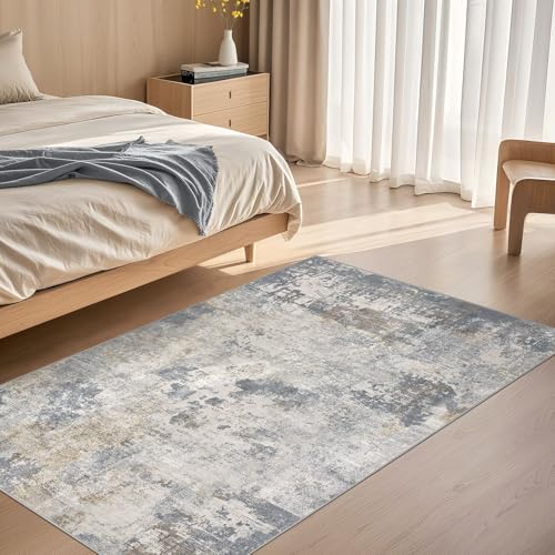 UERMEI 3x5 Area Rug Living Room Rugs - Washable Neutral Modern Abstract Soft Thin Rug Indoor Floor No Slip Rug Carpet for Bedroom Under Dining Table Home Office Decor - Blue Grey - Image 5