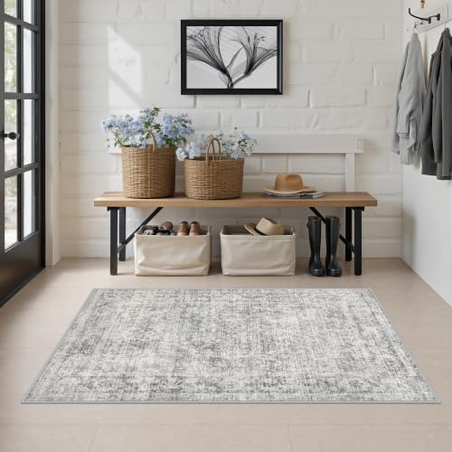 Area Rug Living Room: 3x5 Modern Washable Soft Carpet Black Grey - Image 3