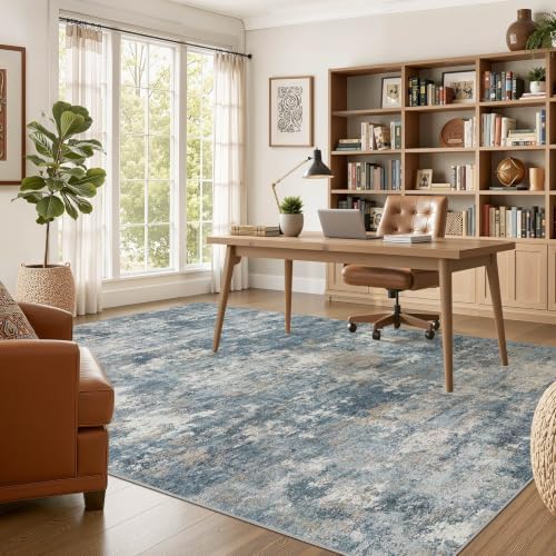 Nakagishi 9x12 Area Rugs Living Room: Washable Abstract Large Neutral Soft Rug Stain Resistant Modern Indoor Floor Non-Slip Carpet for Bedroom Nursery Kids Playroom Office Dining Room Dorm-Blue Brown - Image 5