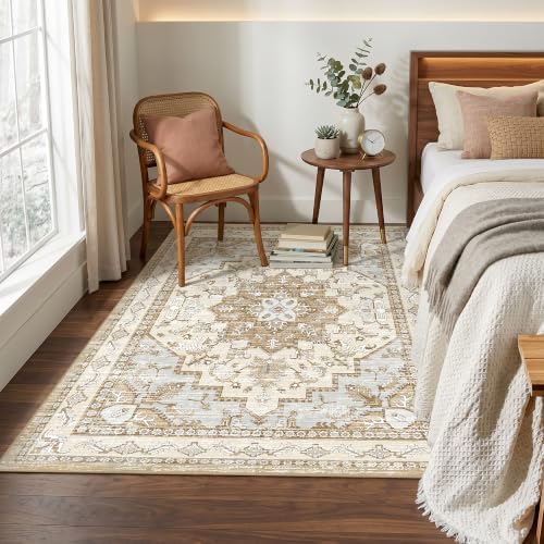 Area Rugs 3x5 Washable Non-Slip Boho Indoor Carpets, Beige Tan - Image 3