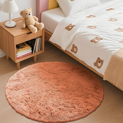 OLANLY Muted Orange Round Rugs for Bedroom - Machine Washable, 3 ft Circle Area Rugs for Living Room, Soft and Fluffy Shaggy Carpet for Teen Girl and Boys, Nursery Rooms, Dorms, Home Decor Aesthetic - Image 3
