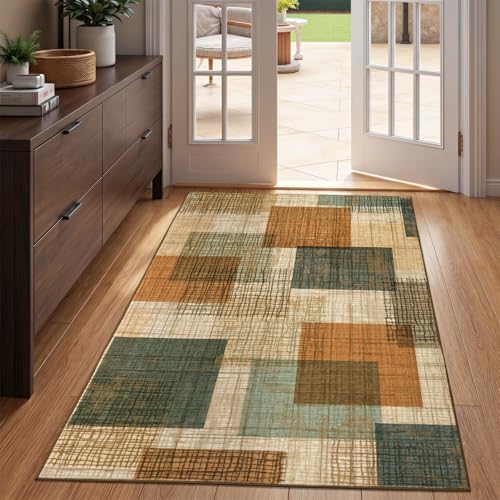 Area Rugs 3x5 Kitchen Rugs Entry Rug for Inside House Orange/Blue by Ailyei