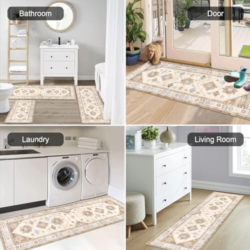 HEBE Boho Kitchen Rugs Set of 3, Non Slip Washable Kitchen Mats for Floor - Image 6