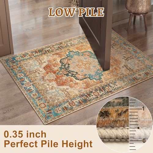 Tangsoo 6x9 Washable Area Rugs for Living Room, Vintage Non Slip Orange Rug - Image 3