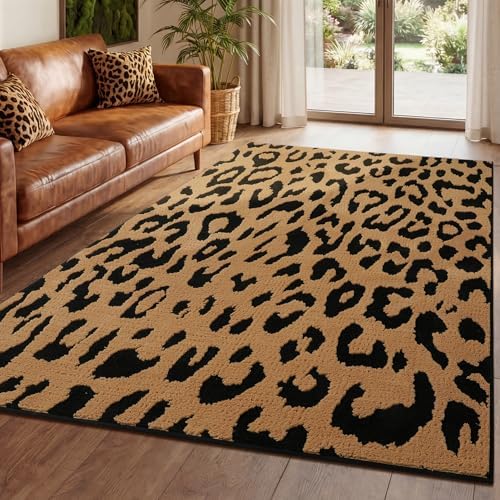 YIHOUSE 4×6 Ft Leopard Area Rugs, Washable High-Low Pile Plush Soft Rug, Non-Slip Non-Shedding Animal Cheetah Carpet for Living Room, Bedroom, Dining Room, Nursery, Home Decor by YIHOUSE