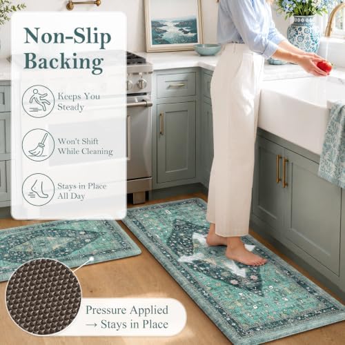 Collive Kitchen Rugs Sets of 2, Boho Kitchen Floor Mat, 20"x47"+20"x32" - Image 3