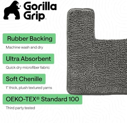 GORILLA GRIP Bathroom Area Rug Sets 2 Piece, Soft Chenille, 30x20 Charcoal - Image 3