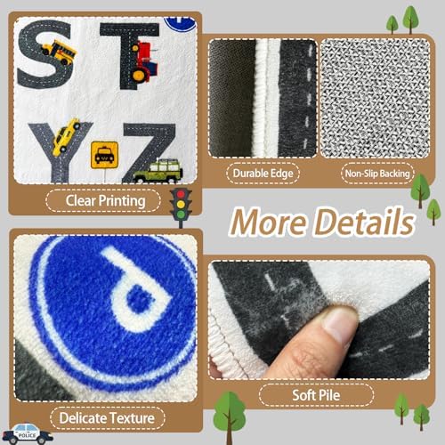 5x7 Ft ABC Alphabet Educational Area Rug for Children Girls Boys Leaning, Car Road Rug for Kids Room, Playroom, Classroom, Bedroom, Non-Slip & Soft Faux Wool Kids Carpet-Washable - Image 4