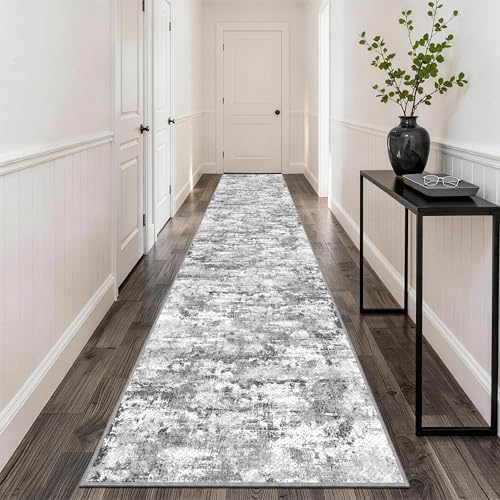 Long Hallway Runner Rug 2.6x12ft Textured Non Slip for Dogs,Gray by TTelephant