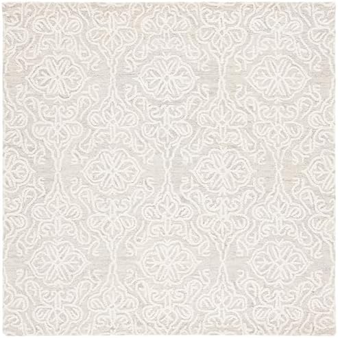 SAFAVIEH Blossom Collection Area Rug - 8' Square, Silver & Ivory, Handmade Wool, Ideal for High Traffic Areas in Living Room, Bedroom (BLM112G) - Image 2