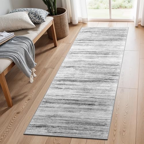 Washable Kitchen Runner Rug for Family: Easy-to-Clean Runners for Hallway Entryway Bedroom - Stain and Water Resistant Rugs with Non-Slip Backing - Soft Low-Pile Carpet 2x6 Grey by WIEVEDENS