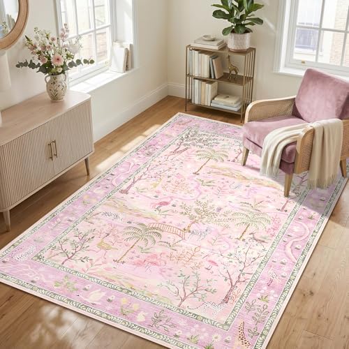 8x10 Washable Rug for Living Room Purple Animal Print Large Bedroom Rugs Non Slip Forest Nursery Girls Room Throw Carpet Stain Resistant Whimsical Safari Area Rugs for Home Office, Lavender - Image 4