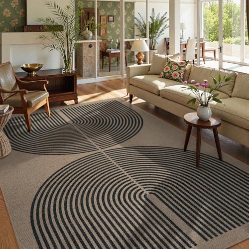Lahome Modern Rainbow Easy Jute 6x9 Rug, Large Living Room Carpet Washable Outdoor Patio Dining Room Rug, Non Slip Indoor Outdoor Carpet for Backyard Deck Office Decor - Image 2
