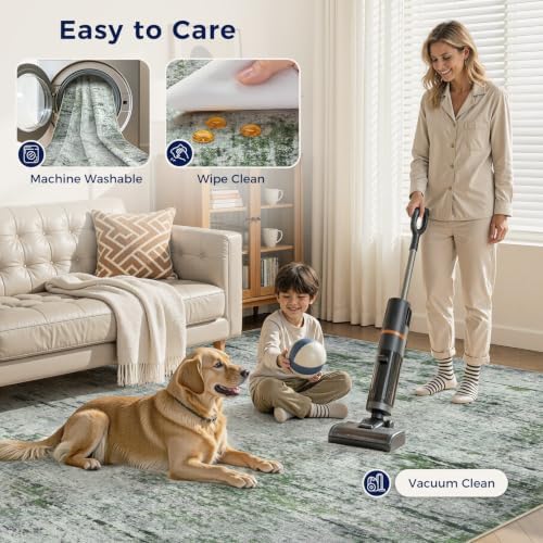 DMOYEST Area Rug Living Room Rugs - 6x9 Large Soft Indoor Neutral Modern Abstract Low Pile Washable Rug Carpet for Bedroom Dining Room Farmhouse Home Office - Green/Grey/Brown - Image 4