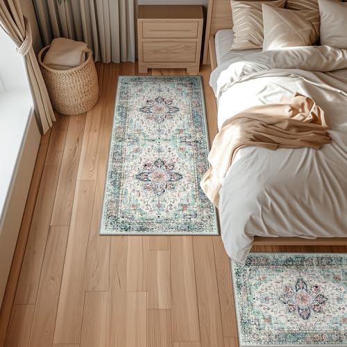 BESTSWEETIE Washable Boho 2x6 Area Rug for Living Room, Multi Navy Teal - Image 2