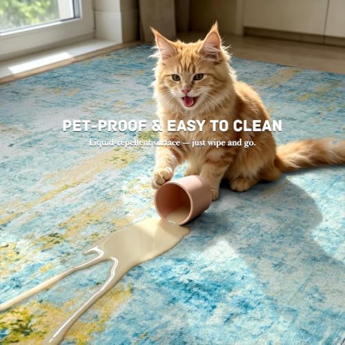 Entrance Rugs Indoor 2x4 Teal Blue Entry Rug Washable Abstract Black Small Area Rug Non-Slip Low Pile Throw Rugs for Entryway, Kitchen Floor, Front Door Indoor Door Mat, Bathroom, Bedroom Bedside - Image 6