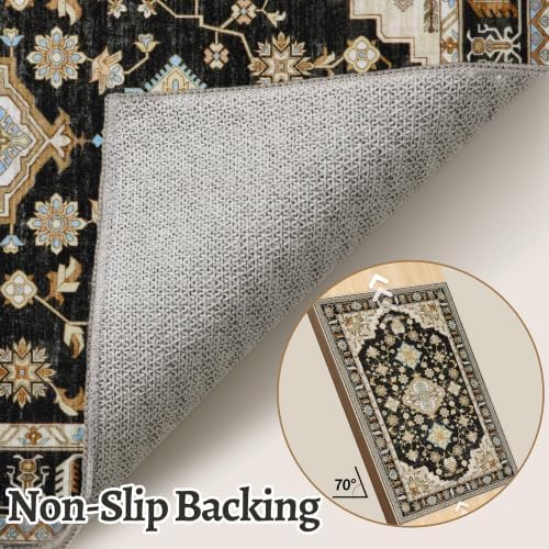 Tangsoo Black 5x7 Washable Area Rugs for Living Room, Oriental Non Slip Rug - Image 3