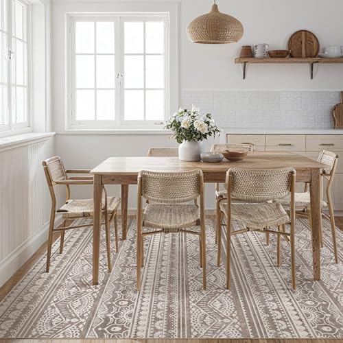 Tortania Area Rug Living Room Rugs - 10x12 Washable Large Soft Neutral Boho Moroccan Bohemian Farmhouse Rug Indoor Floor Carpet for Bedroom Under Dining Table Home Office Decor - Dark Brown - Image 6