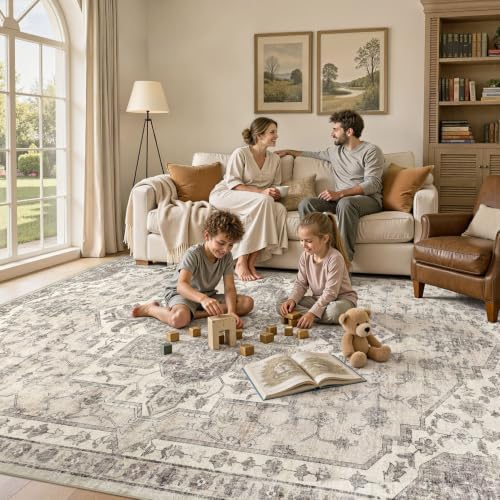 UERMEI 6x8 Area Rug for Living Room Washable Vintage Non Slip Beige Carpet - Image 4