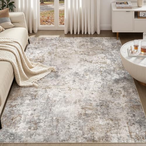 UERMEI 6x9 Area Rug Living Room Rugs - Washable Neutral Modern Abstract Soft Thin Large Rug Indoor Floor No Slip Rug Carpet for Bedroom Under Dining Table Home Office Decor - Brown Grey by UERMEI
