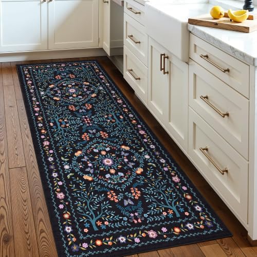 Ksrau 2x5 Runner Rug Washable: Non Slip Small Rugs for Kitchen Black Blue by Ksrau