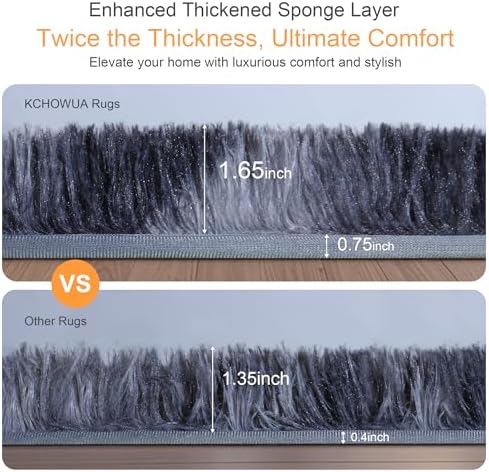 3x5 Thick Tie-dye Dark Grey Fluffy Shag Rug for Bedroom, Washable Carpet - Image 3