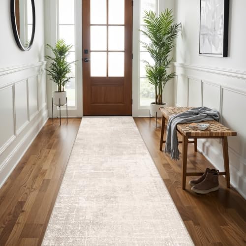 Hallway 3x8 Washable Runner Rug: Abstract Stain Resistant Entryway Kitchen Area Rugs Farmhouse Soft Bathroom Bedroom Print Floor Mat Thin Non-Slip Indoor Carpet for Living Room Laudry(3x8,Beige/Cream) - Image 4