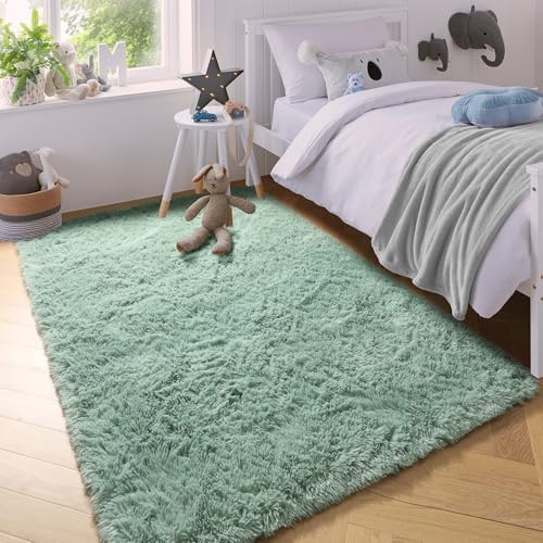 Sage Green Rugs for Bedroom Kid Room 3x5 Ft Shaggy Rug Plush Bedside Carpet - Image 5