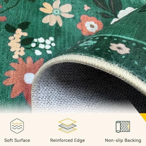 RELEANY Floral Washable 3x5 Area Rugs DarkGreen - Image 4